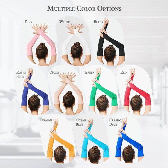 Women's Nude Finger Loop Fingerless Elbow Length Long Satin Gloves Cosplay - Picture 4 of 4